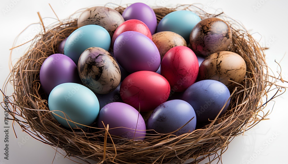 easter eggs in nest isolated on white background. colourful easter eggs in celebration of easter. decorated easter eggs isolated. spring time eggs. eggs easter eggs in nest isolated on white background. colourful easter eggs in celebration of easter. decorated easter eggs isolated. spring time eggs. eggs