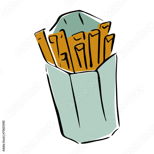 French fries single vector clip art. Hand-drawn doodle illustration of fast food