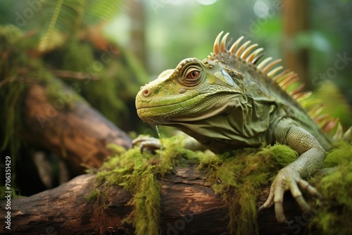 green iguana in a tropical forest