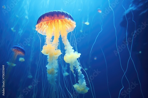luminescent jellyfish in a deep blue sea