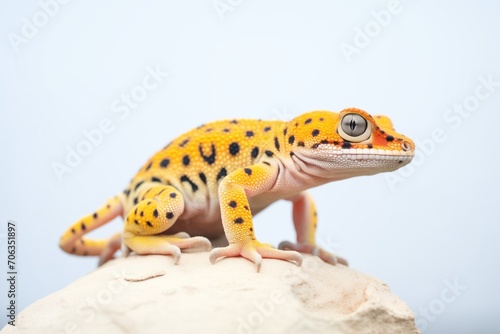 leopard gecko shedding skin on boulder