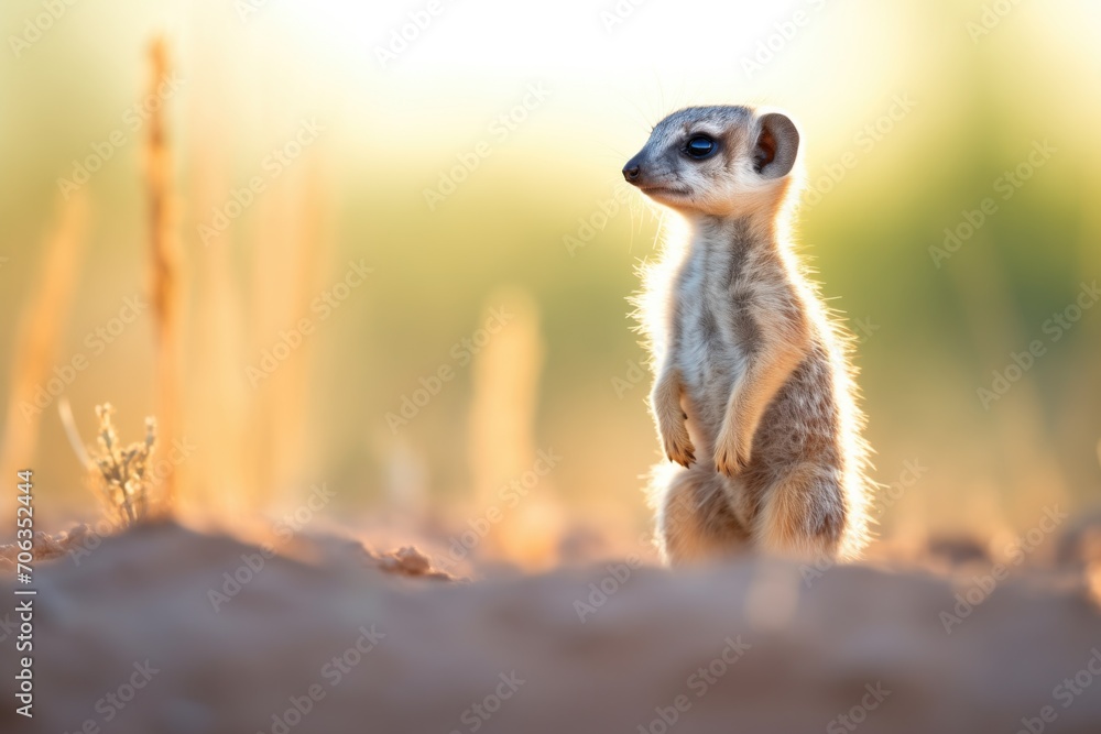 meerkat with stretched shadow in evening light meerkat with stretched shadow in evening light