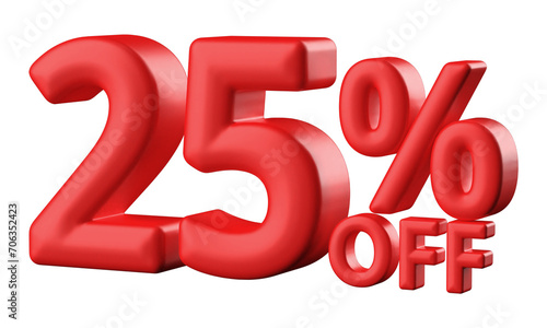 25 percentage off sale discount number red 3d render