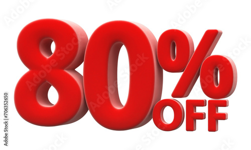 80 percentage off sale discount number red 3d render