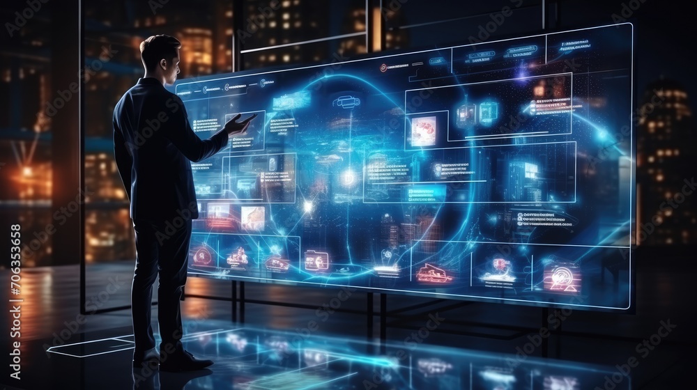 Futuristic in technology innovation research facility with iologram 3D futuristic big screen in lab, Generative AI Futuristic in technology innovation research facility with iologram 3D futuristic big screen in lab, Generative AI