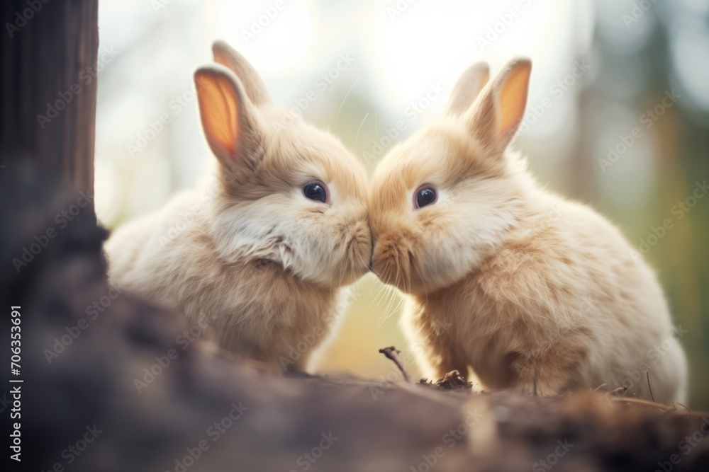 two rabbits touching noses