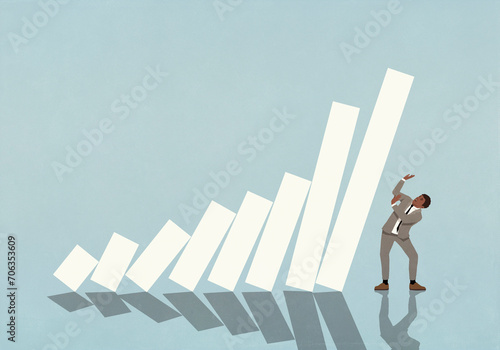 Businessman standing under falling bar graph
 photo