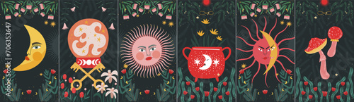 modern deck of tarot cards. prediction or fortune telling of the future and fate, mystical characters. printing on clothes or fabric