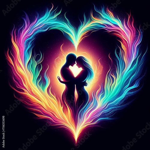 Twin flame couple. Soulmates. The concept of magical, esoteric, tantric, spiritual love. Connection between souls. Illustration for websites and much more. Created using generative ai tools.