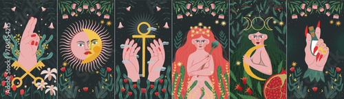 modern deck of tarot cards. prediction or fortune telling of the future and fate, mystical characters. printing on clothes or fabric