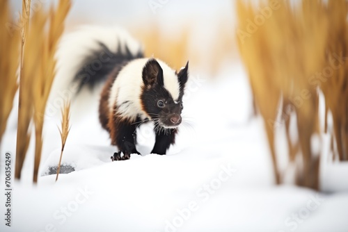 skunk exploring a snowy landscape