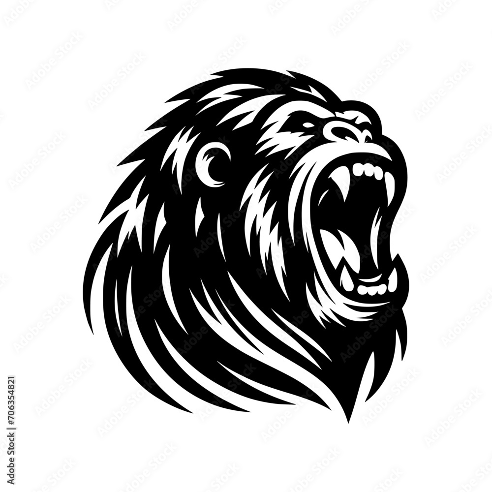 Vector logo of a raging gorilla. Professional logo of a chimpanzee. Black and white logo of an ape isolated on a white background. Vector logo of a raging gorilla. Professional logo of a chimpanzee. Black and white logo of an ape isolated on a white background.