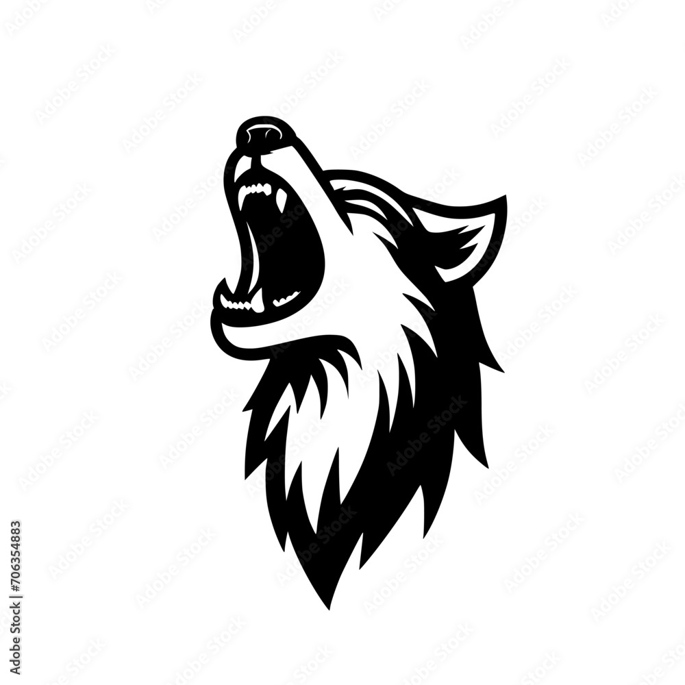 Vector logo of a mad dog. black and white logo of canine roaring. professional illustration for pet shop. Vector logo of a mad dog. black and white logo of canine roaring. professional illustration for pet shop.
