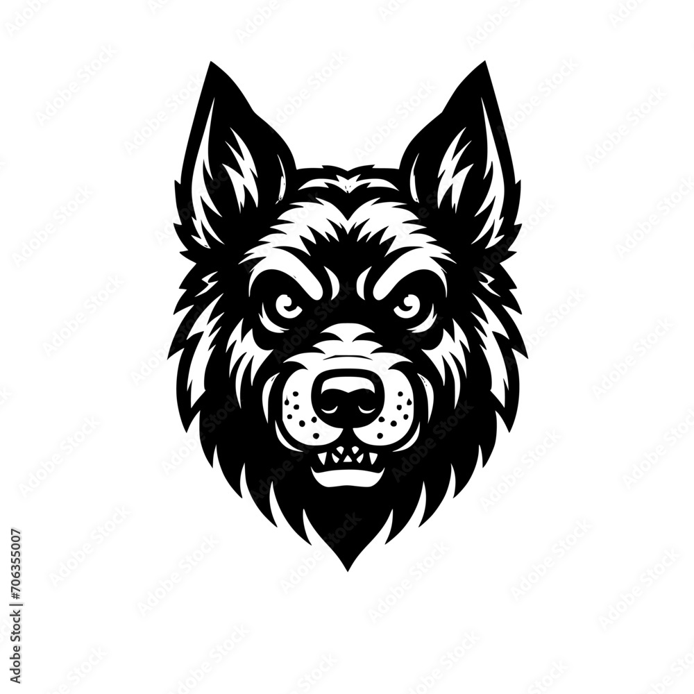 Naklejka premium Vector logo of a mad dog. black and white logo of canine roaring. professional illustration for pet shop.