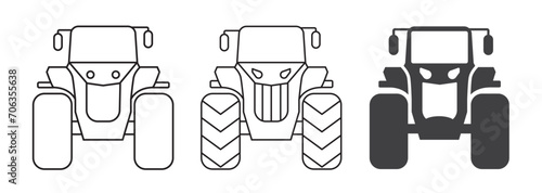 Tractor icon set front view - vector illustration