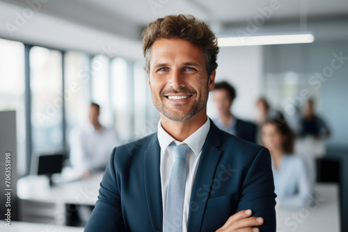 handsome businessman smiling in an office environment