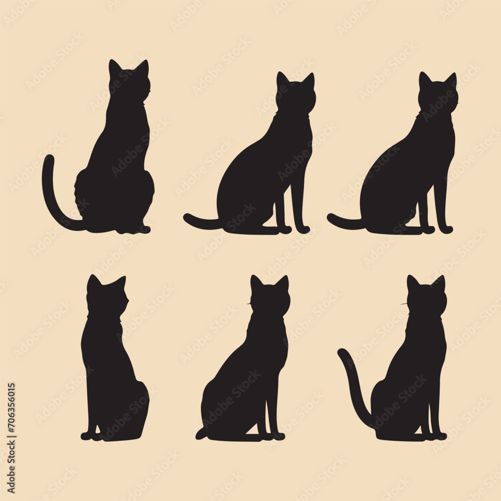 Kitty set black silhouette Clip art