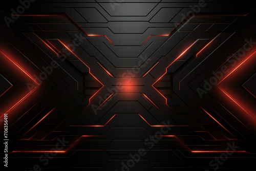 Black abstract metal futuristic technological background with red glowing light Generative AI