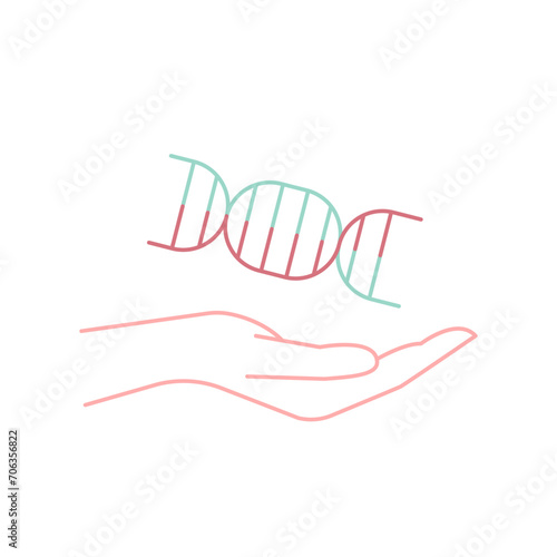 Hand holding DNA helix. Genetic scientific heredity and genotype research.