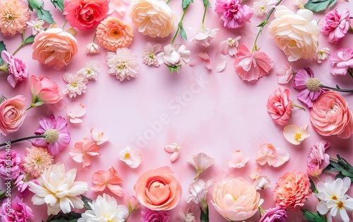 A Vibrant Pink Background With Delicate Pink and White Flowers with Copy Space