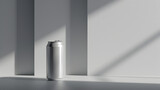 a blank cold drink can, highlighting its sleek design and clean lines against a neutral backdrop
