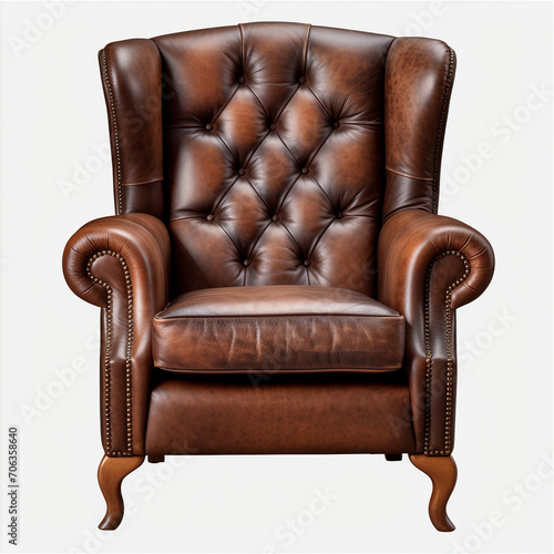 photography of a brown armchair isolated on a transparent background created with Generative Ai