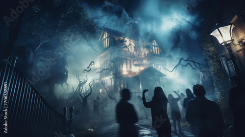 Hunted house ride in amusement park