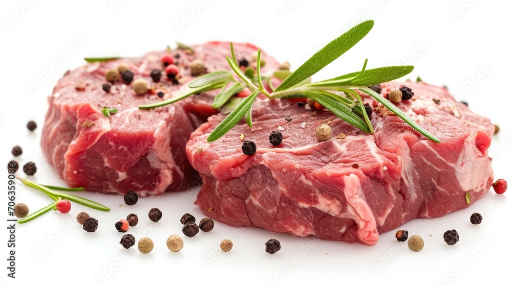 Fototapeta premium Fresh beef meat with spices, isolated on white background 