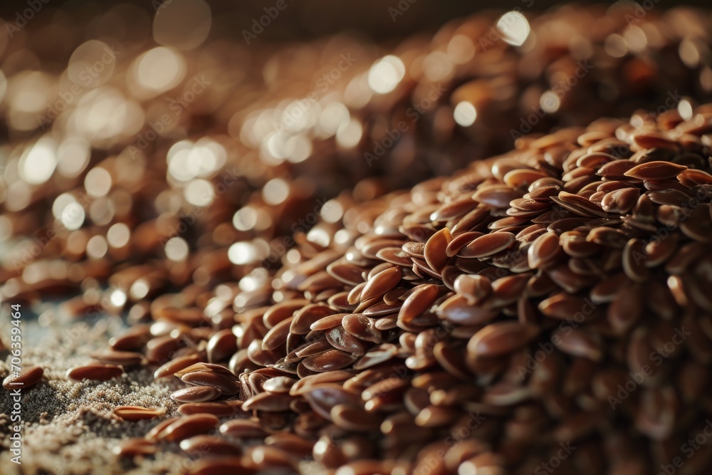 A pile of flax seeds sitting on top of a table. Can be used for cooking and healthy eating concepts A pile of flax seeds sitting on top of a table. Can be used for cooking and healthy eating concepts