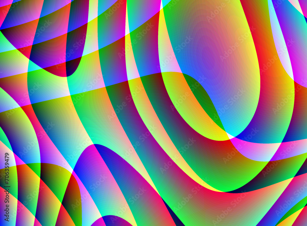 Naklejka premium Nowoczesna ilustracja z falistymi i owalnymi kształtami w żywej kolorystyce z efektem gradientu - abstrakcyjne tło