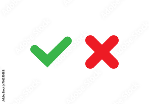 Cross check mark icons, flat round buttons set. Vector 