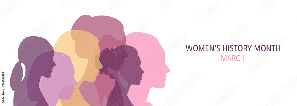 Women's History Month banner. Vector illustration. - obrazy, fototapety, plakaty 