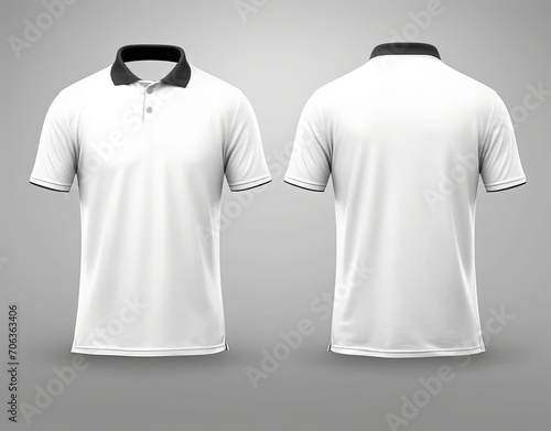 realistic mockup of male white polo blank t-shirt with collar and short sleeves, sport, casual  photo
