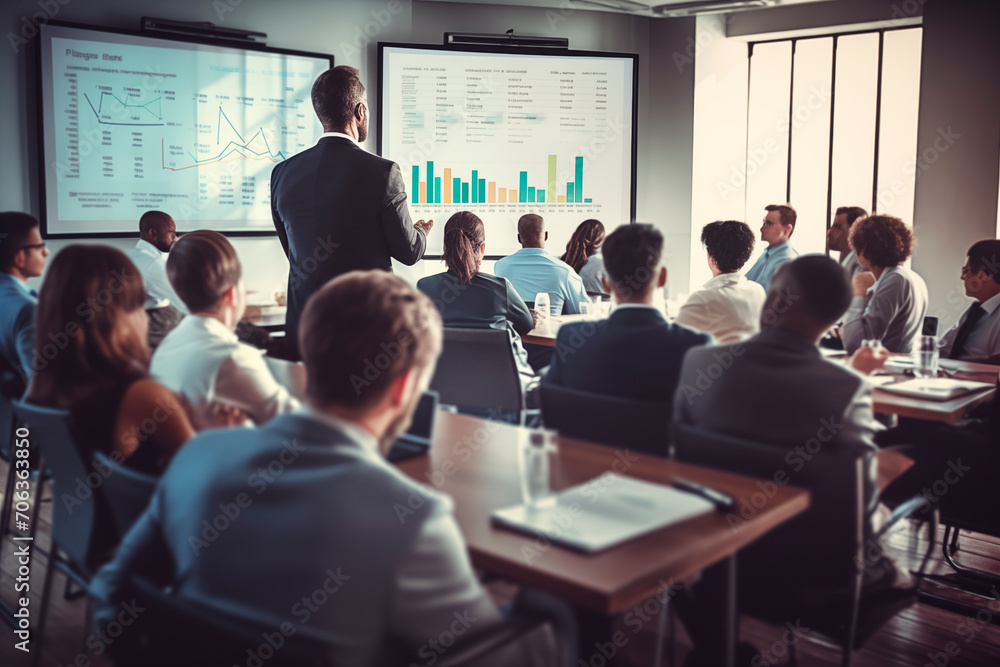 Professional presenting analysis and strategies at a business meeting.