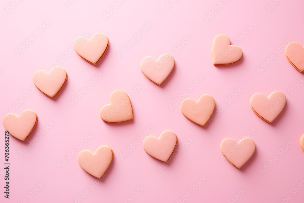 Heart shape cookies on pink background