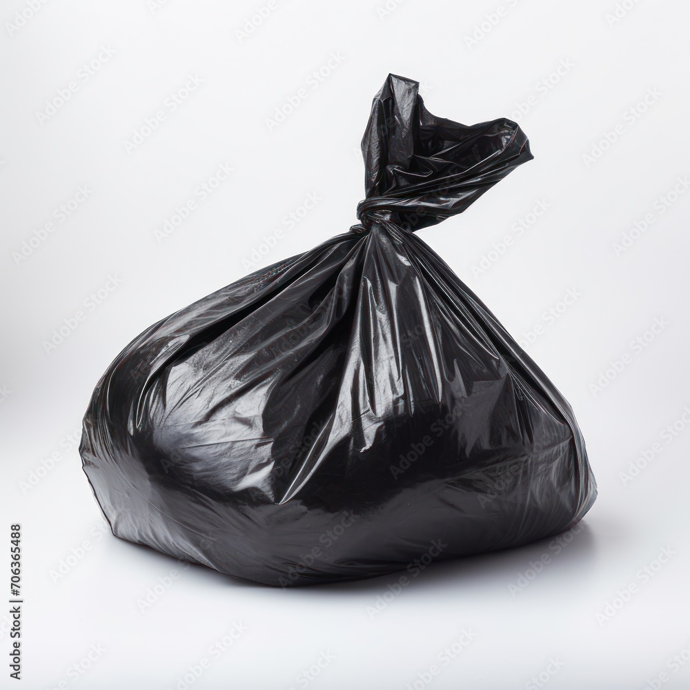 Black garbage bag isolated on white background