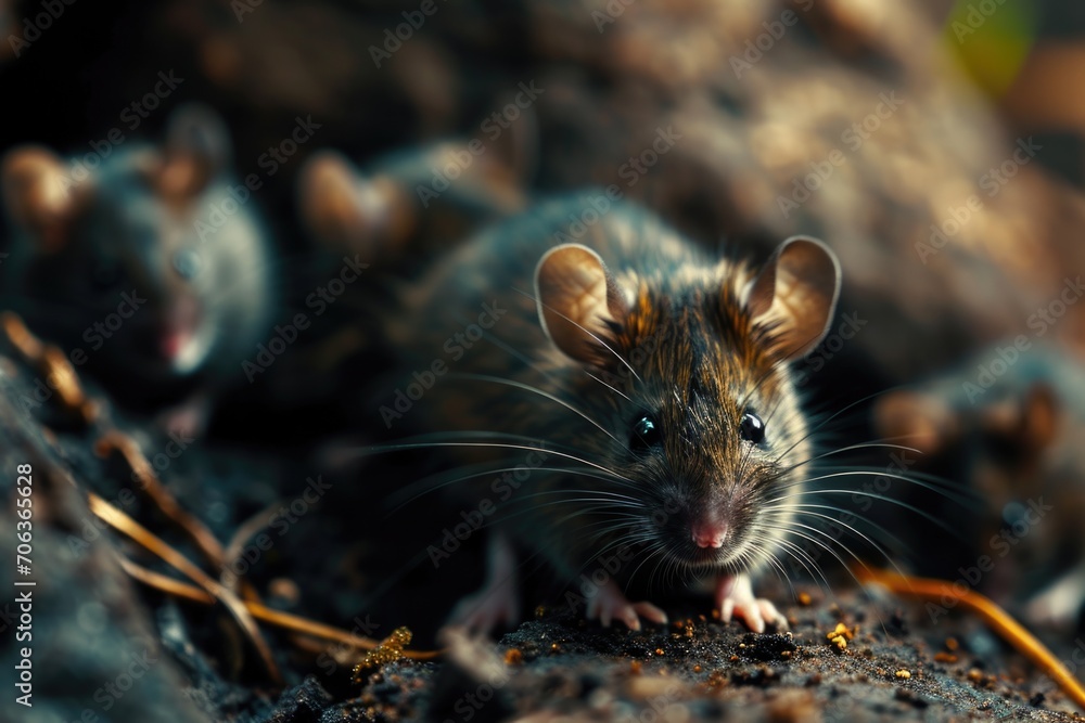 A mouse is pictured sitting on a pile of dirt. This image can be used to represent small creatures in their natural habitats A mouse is pictured sitting on a pile of dirt. This image can be used to represent small creatures in their natural habitats