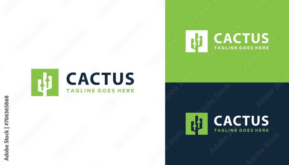 Modern Cactus Tree with Simple Square Geometric Logo Design Modern Cactus Tree with Simple Square Geometric Logo Design