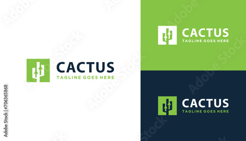Modern Cactus Tree with Simple Square Geometric Logo Design