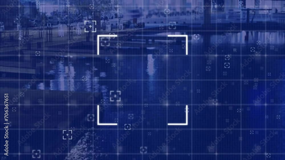 Animation of markers and data processing over cityscape Animation of markers and data processing over cityscape