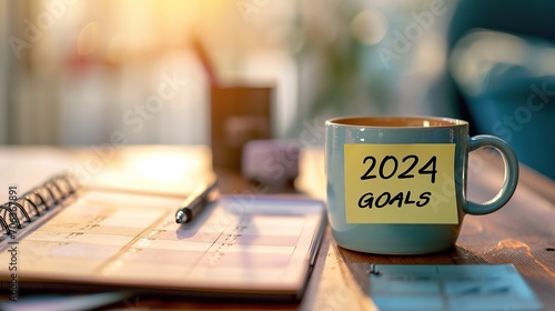 2024 goals concept, goal of new year, note on sticky note