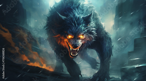  Mystical scandinavian beast wolf Fenrir © Aki