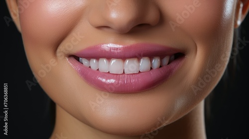 A beautiful female smile with white  even teeth. Dentistry  teeth whitening  orthodontist.