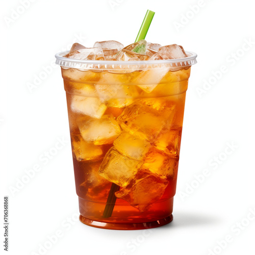 photography of a plastic cup of an iced tea isolated on a transparent background created with Generative Ai