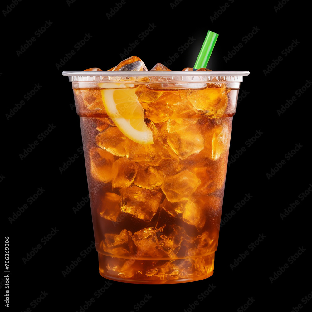photography of a plastic cup of an iced tea isolated on a transparent background created with Generative Ai