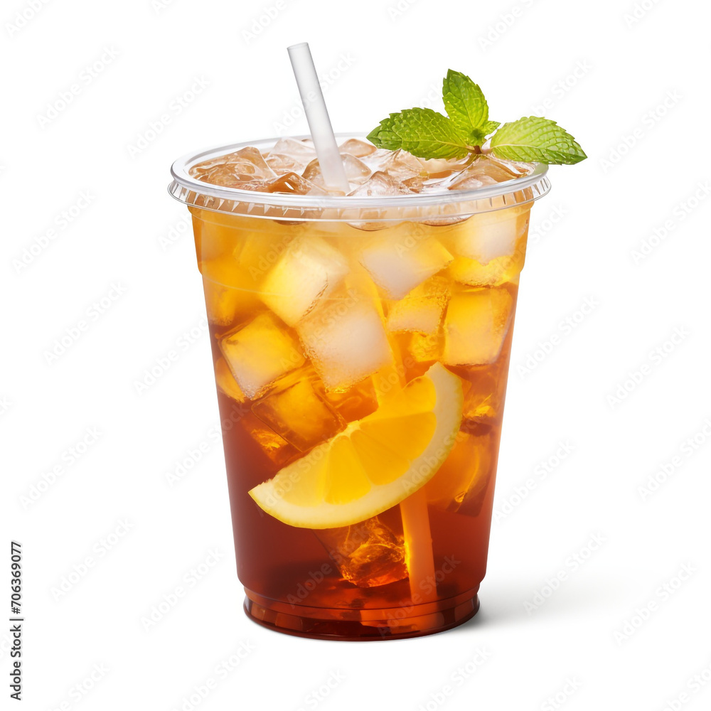 photography of a plastic cup of an iced tea isolated on a transparent background created with Generative Ai photography of a plastic cup of an iced tea isolated on a transparent background created with Generative Ai