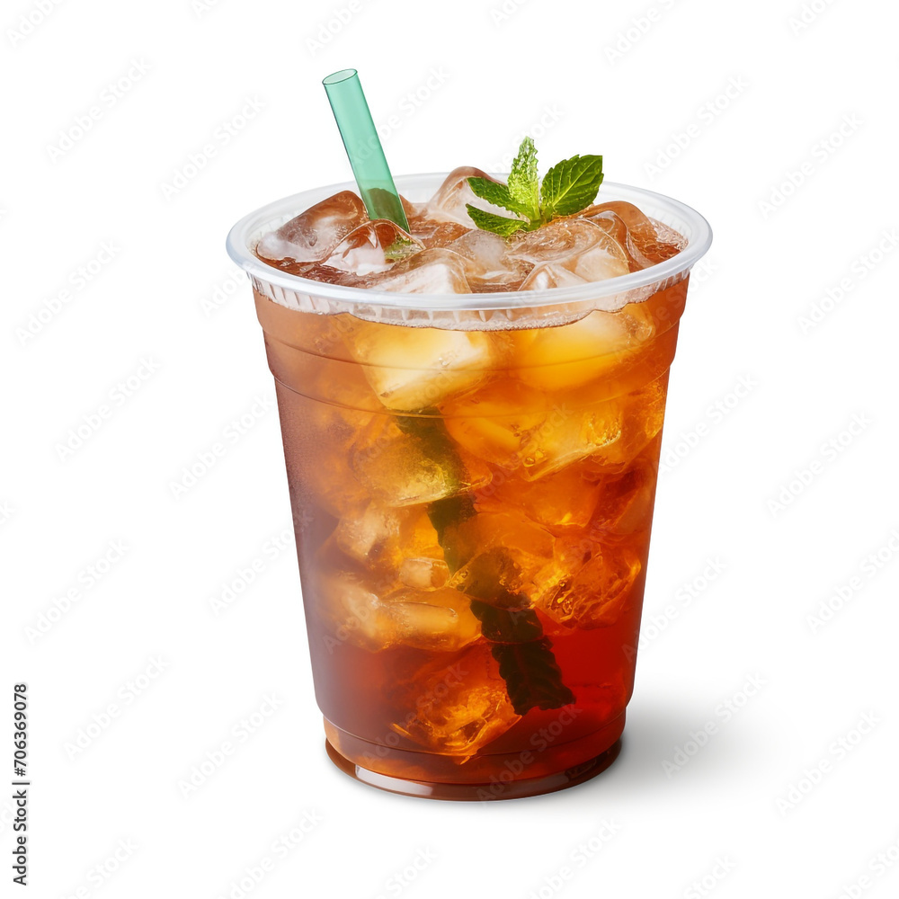 photography of a plastic cup of an iced tea isolated on a transparent background created with Generative Ai photography of a plastic cup of an iced tea isolated on a transparent background created with Generative Ai