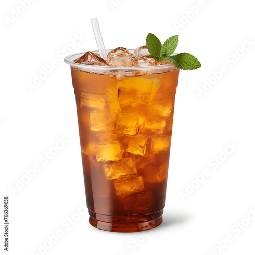 photography of a plastic cup of an iced tea isolated on a transparent background created with Generative Ai