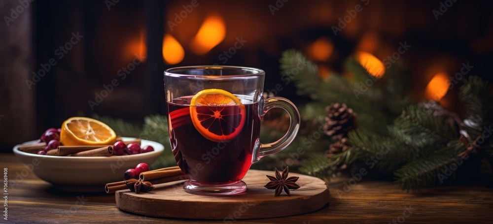 Warm and inviting scene featuring a glass of mulled wine, perfect for celebrating the joy of Advent Warm and inviting scene featuring a glass of mulled wine, perfect for celebrating the joy of Advent