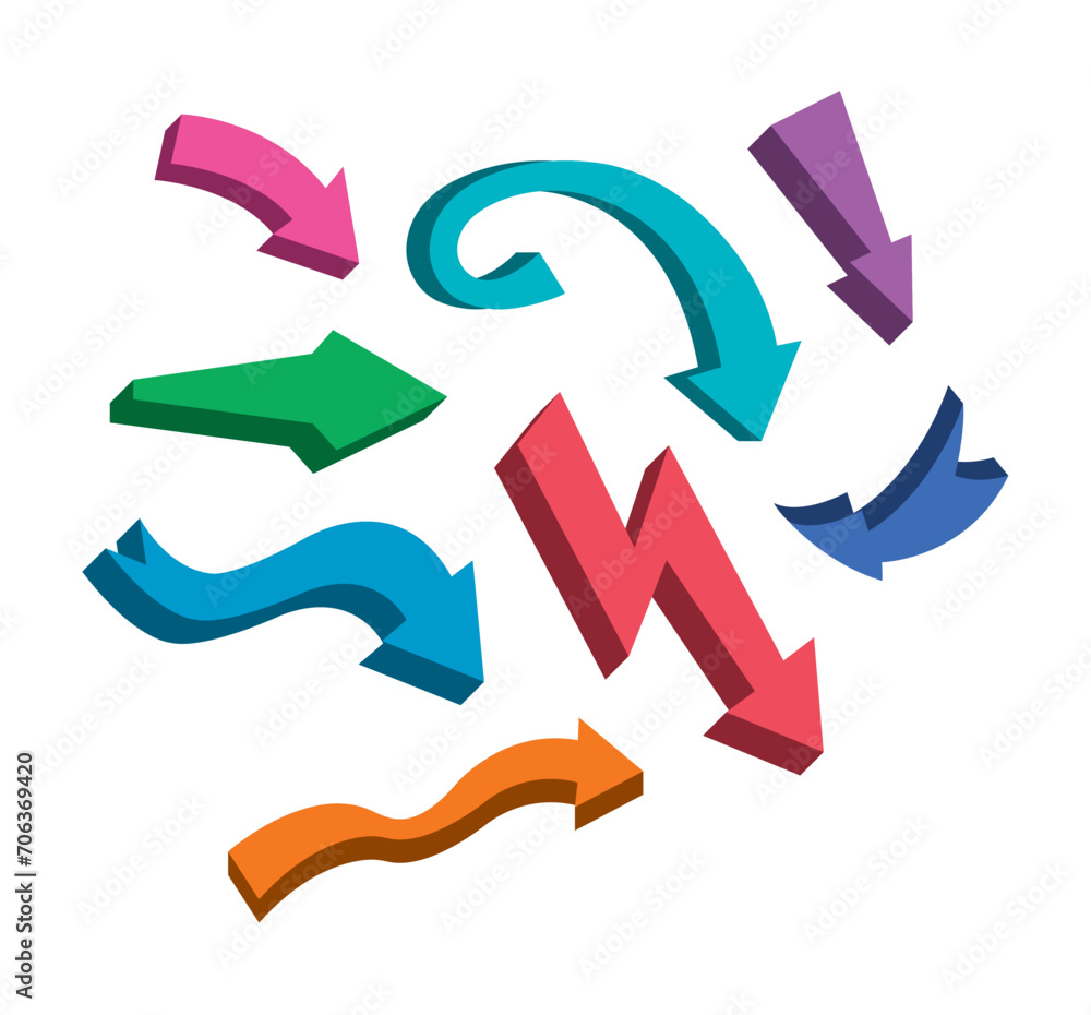 three dimension arrow sign set. vector arrow signs three dimension arrow sign set. vector arrow signs